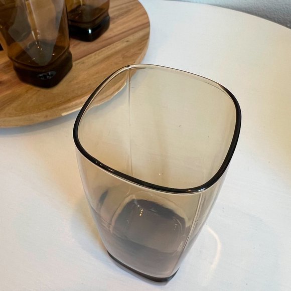 Set of Four MCM Libbey Carrington Tawny Smoke Brown Square Highball Tumblers - Picture 2 of 8